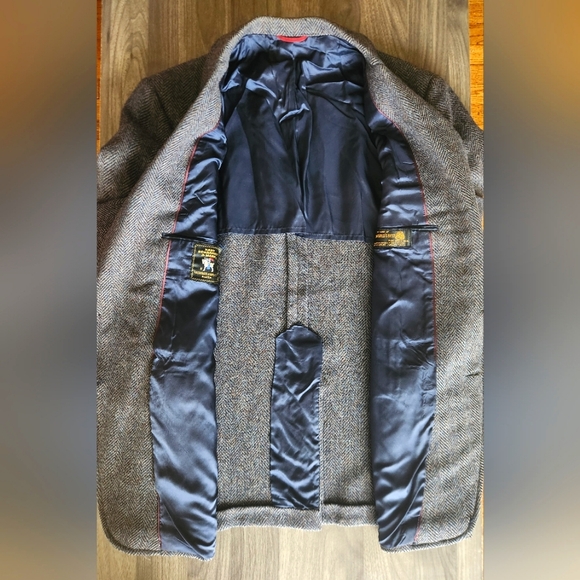 VTG Hart Schaffner & Marx Pure Virgin Wool Blazer Suit Coat Grey Herringbone EUC - Picture 6 of 12